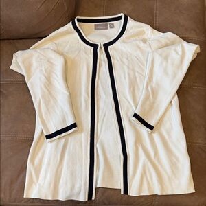 Croft & Barrow White Cardigan with Black Trim